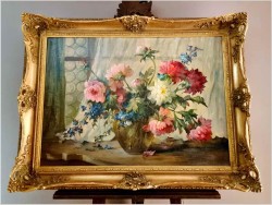 Obraz olejny! Kompozycja kwiatów w wazonie - Hedwig Petermann *1877