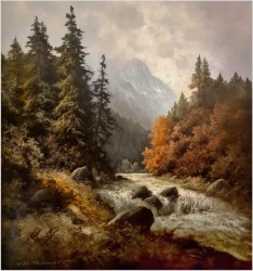 Rewelacyjny obraz olejny! Górski potok ~ J.H.Thomas (*1922 Dresden)