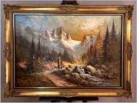 Jesienno-zimowy krajobraz! Wędrówka po górach - Günter Seekatz *1928 (140cm x 100cm)