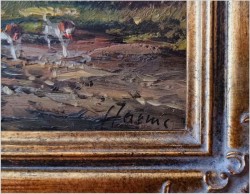 Obraz olejny! Wyjazd na polowanie -  Sygn Harmc (Düsseldorf XXw.)