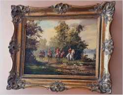 Obraz olejny! Wyjazd na polowanie -  Sygn Harmc (Düsseldorf XXw.)