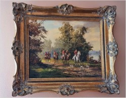 Obraz olejny! Wyjazd na polowanie -  Sygn Harmc (Düsseldorf XXw.)