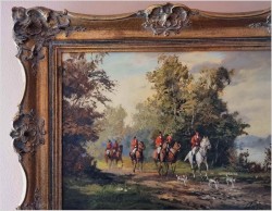 Obraz olejny! Wyjazd na polowanie -  Sygn Harmc (Düsseldorf XXw.)