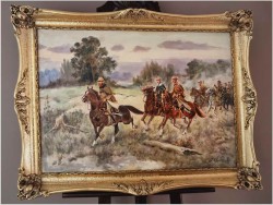 Polskie malarstwo! Scena szarży ułanów - Jerzy Kluźniak (1928-2013)