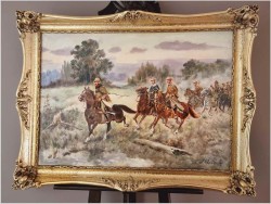 Polskie malarstwo! Scena szarży ułanów - Jerzy Kluźniak (1928-2013)