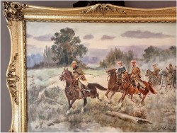 Polskie malarstwo! Scena szarży ułanów - Jerzy Kluźniak (1928-2013)