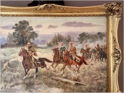 Polskie malarstwo! Scena szarży ułanów - Jerzy Kluźniak (1928-2013)