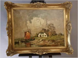 Malarstwo Marynistyczne! Łodzie w wiosce rybackiej - Rudolf Priebe (Kiew 1889-1964 Hamburg)