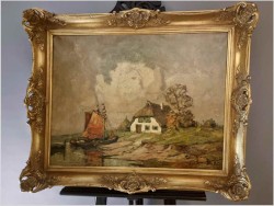 Malarstwo Marynistyczne! Łodzie w wiosce rybackiej - Rudolf Priebe (Kiew 1889-1964 Hamburg)