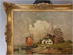 Malarstwo Marynistyczne! Łodzie w wiosce rybackiej - Rudolf Priebe (Kiew 1889-1964 Hamburg)