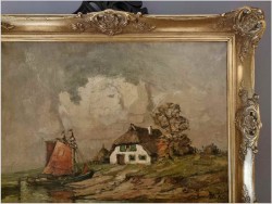 Malarstwo Marynistyczne! Łodzie w wiosce rybackiej - Rudolf Priebe (Kiew 1889-1964 Hamburg)