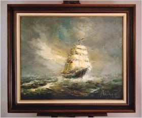 Żaglowiec na wzburzonym morzu - Johannes Hubertus H. BÉVORT *1917 | XXL!