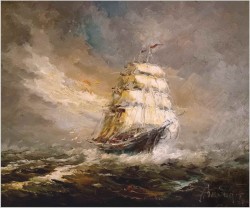 Żaglowiec na wzburzonym morzu - Johannes Hubertus H. BÉVORT *1917 | XXL!