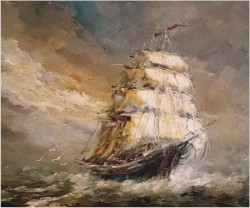 Żaglowiec na wzburzonym morzu - Johannes Hubertus H. BÉVORT *1917 | XXL!