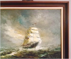 Żaglowiec na wzburzonym morzu - Johannes Hubertus H. BÉVORT *1917 | XXL!