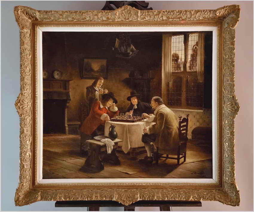 Malarstwo rodzajowe! Spotkanie przy szachach - Walther PURSCHKE (1924-2011)