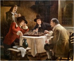 Malarstwo rodzajowe! Spotkanie przy szachach - Walther PURSCHKE (1924-2011)
