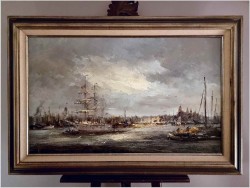 Widok na trójmasztowiec w zatoce portowej - John BÉVORT (1917-1996)