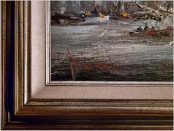 Widok na trójmasztowiec w zatoce portowej - John BÉVORT (1917-1996)