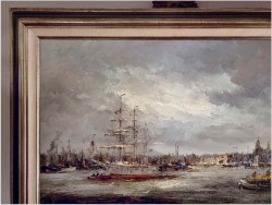 Widok na trójmasztowiec w zatoce portowej - John BÉVORT (1917-1996)