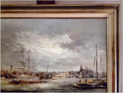 Widok na trójmasztowiec w zatoce portowej - John BÉVORT (1917-1996)