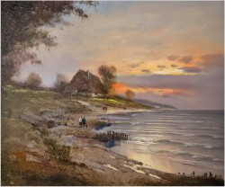 Zachód słońca nad brzegiem morza - Dieter Lukas Larsen (1936-2001)