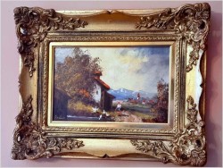 Wiejski krajobraz! Kobieta karmiąca gęsi - Gerchard Koch (Düsseldorf XXw.)