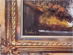 Wiejski krajobraz! Kobieta karmiąca gęsi - Gerchard Koch (Düsseldorf XXw.)