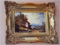 Wiejski krajobraz! Kobieta karmiąca gęsi - Gerchard Koch (Düsseldorf XXw.)