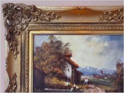 Wiejski krajobraz! Kobieta karmiąca gęsi - Gerchard Koch (Düsseldorf XXw.)