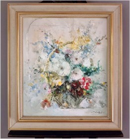 Subtelny Impresjonizm! Barwny bukiet kwiatów - Alwin Baur *1936