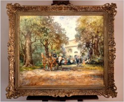 Wspaniały obraz olejny! Piknik w parku - Otto Reila ( München XXw.)