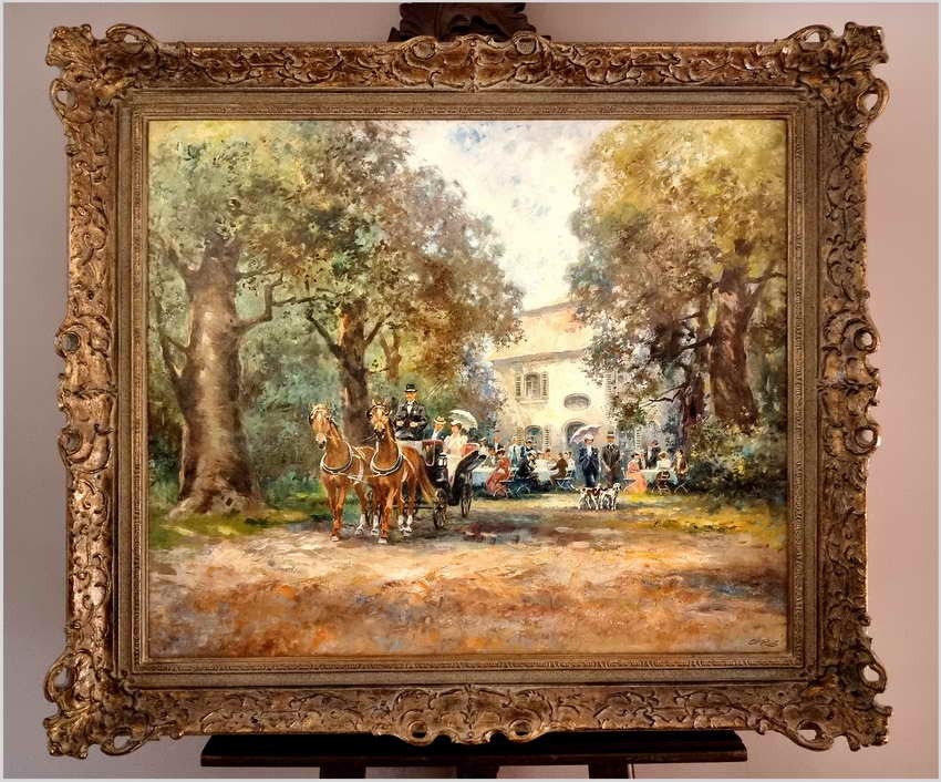 Wspaniały obraz olejny! Piknik w parku - Otto Reila ( München XXw.)