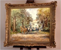 Wspaniały obraz olejny! Piknik w parku - Otto Reila ( München XXw.)