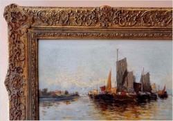 Stara marynistyka! Łodzie na redzie - Hans Johann Wagner ur. (Österreich 1866 – 1940) Pozycja II