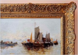 Stara marynistyka! Łodzie na redzie - Hans Johann Wagner ur. (Österreich 1866 – 1940) Pozycja II