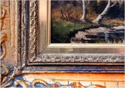 Sielski krajobraz! Rozlewisko wodne ze sztafażem - Sygn. Reinisch (Niemcy XXw.)