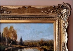 Sielski krajobraz! Rozlewisko wodne ze sztafażem - Sygn. Reinisch (Niemcy XXw.)