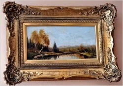 Sielski krajobraz! Rozlewisko wodne ze sztafażem - Sygn. Reinisch (Niemcy XXw.)