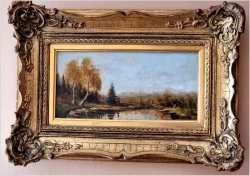 Sielski krajobraz! Rozlewisko wodne ze sztafażem - Sygn. Reinisch (Niemcy XXw.)