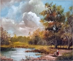 Sielski krajobraz! Letni spacer z dzieckiem - Sygn. Reinisch (Niemcy XXw.)