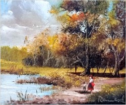 Sielski krajobraz! Letni spacer z dzieckiem - Sygn. Reinisch (Niemcy XXw.)