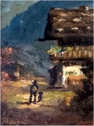 Miniatura olejna! Schronisko w górskich Alpach - Heinrich Berger (1898-1977)