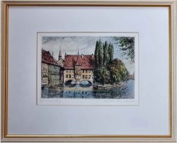 Duża stara grafika! Szpital Ducha Świętego w Nürnberg XXw.