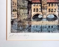 Duża stara grafika! Szpital Ducha Świętego w Nürnberg XXw.