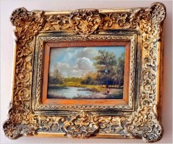 Sielski krajobraz! Letni spacer z dzieckiem - Sygn. Reinisch (Niemcy XXw.)