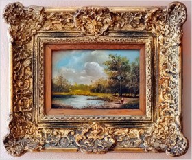 Sielski krajobraz! Letni spacer z dzieckiem - Sygn. Reinisch (Niemcy XXw.)