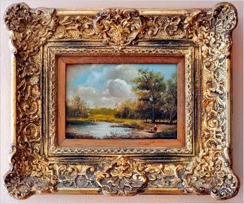 Sielski krajobraz! Letni spacer z dzieckiem - Sygn. Reinisch (Niemcy XXw.)