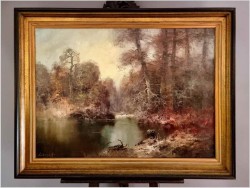 Duży obraz olejny do salonu! Rozlewisko i mokradło leśne - G. Lehnhoff (geb. 1920 in Wien)