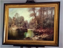 Duży obraz olejny do salonu! Rozlewisko i mokradło leśne - G. Lehnhoff (geb. 1920 in Wien)